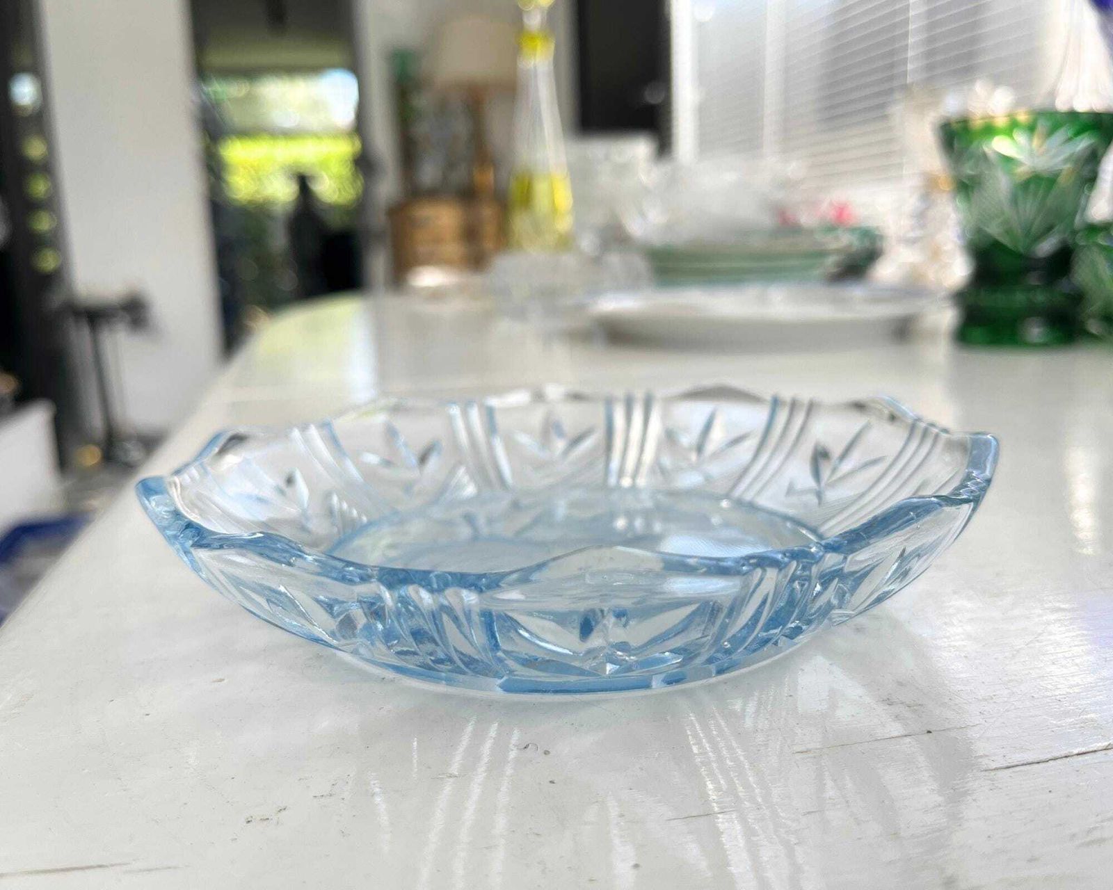 Vintage Blauwe Dessertborden | 7 | Vogelmotief Glas Met Luchtbelletjes photo 302.0