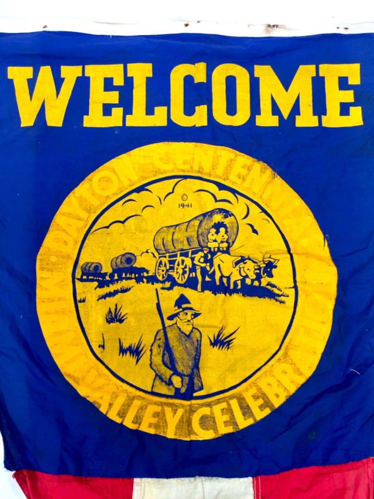 Antique Advertising American Dayton Miami Valley Cotton Flag / Banner C.1941 photo for sale