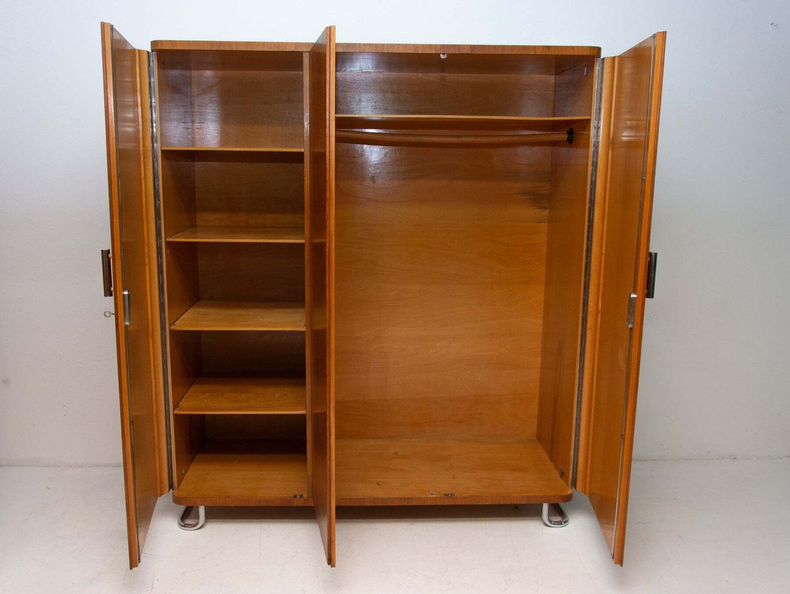 Large Bauhaus Wardrobe With Chrome Details, Bohemia, 1930s photo vintage