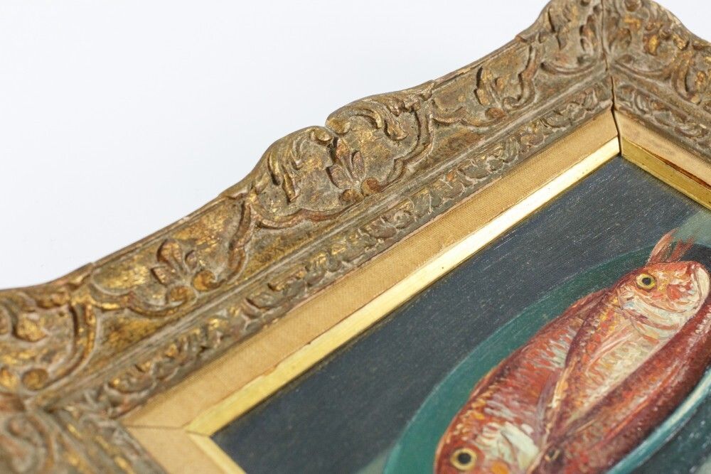 Naive Oil On Canvas Of Red Mullet photo for sale