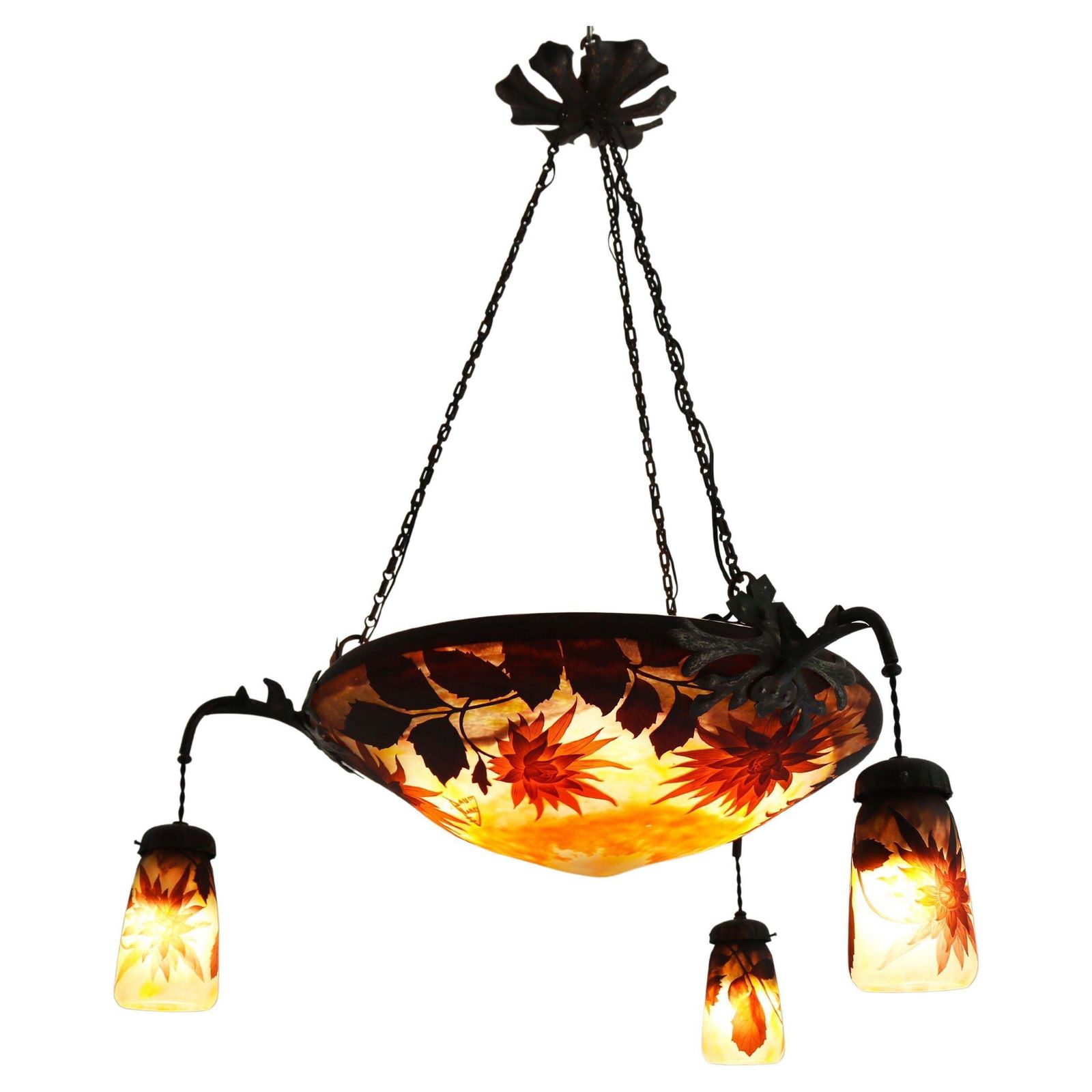 Exquisite Large Daum Nancy & Louis Majorelle Chandelier Model “Dahlia” 1905