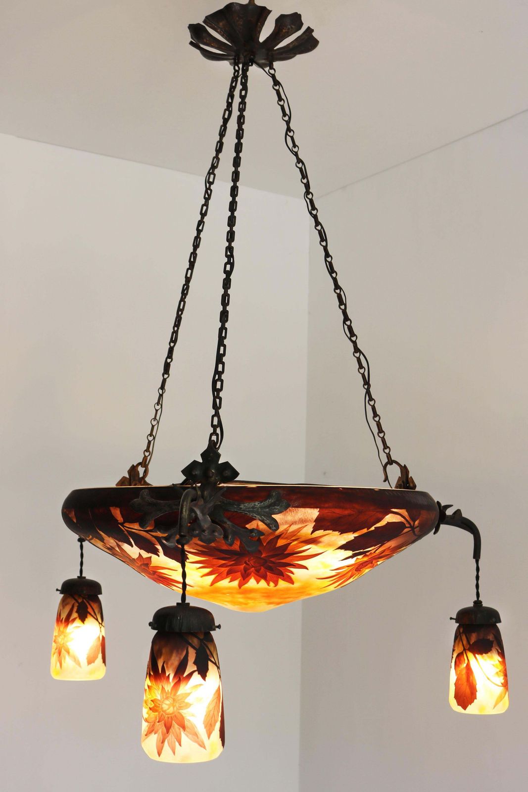 Exquisite Large Daum Nancy & Louis Majorelle Chandelier Model “Dahlia” 1905 photo vinterior