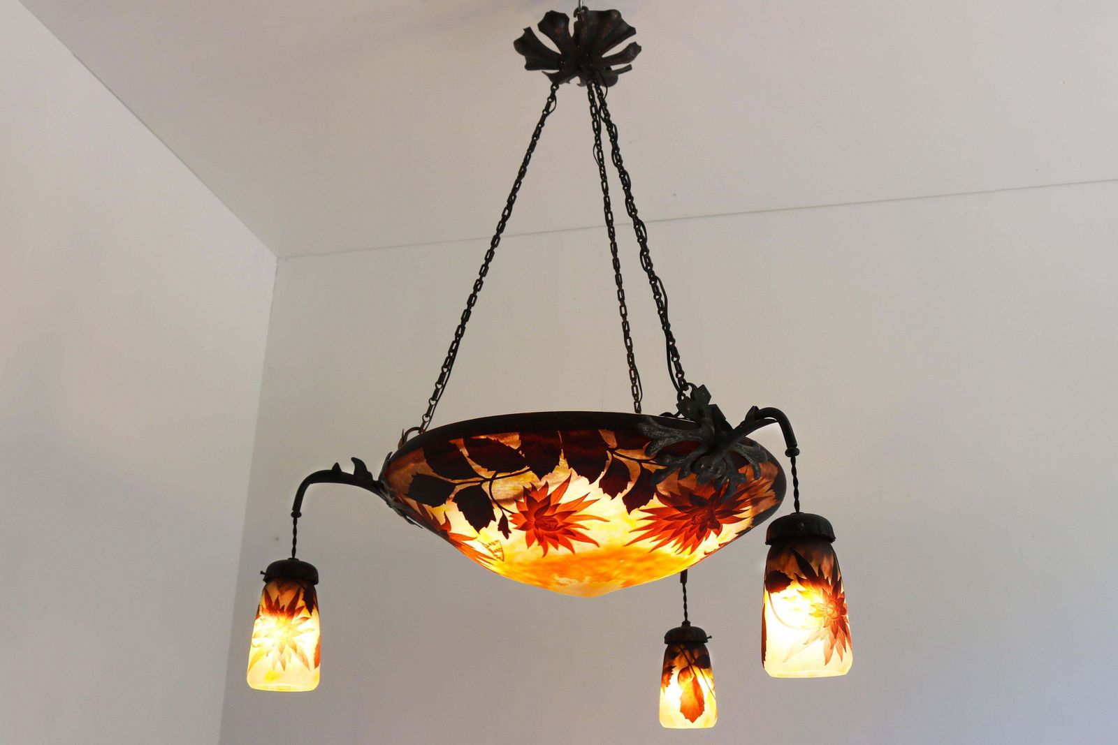 Exquisite Large Daum Nancy & Louis Majorelle Chandelier Model “Dahlia” 1905 photo buy