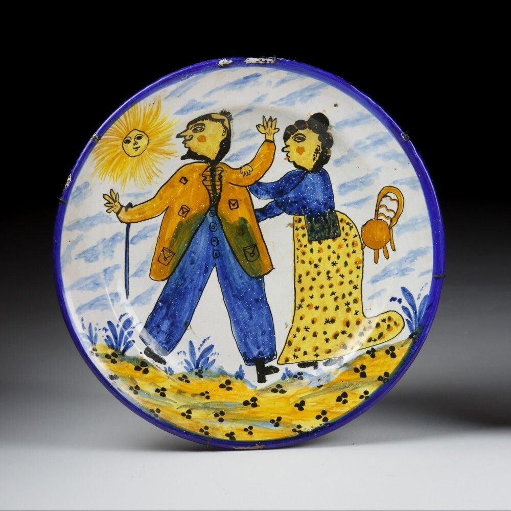 Pair Of Early 19th Century Faience Marriage Plates photo for sale