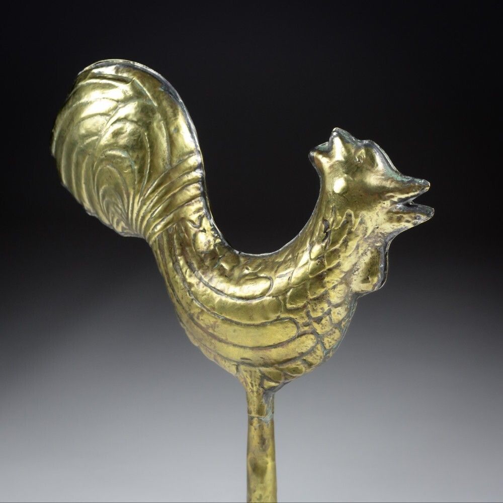 Late 19th Century Diminutive Full Bodied Brass Cockerel Weathervane photo 690.0