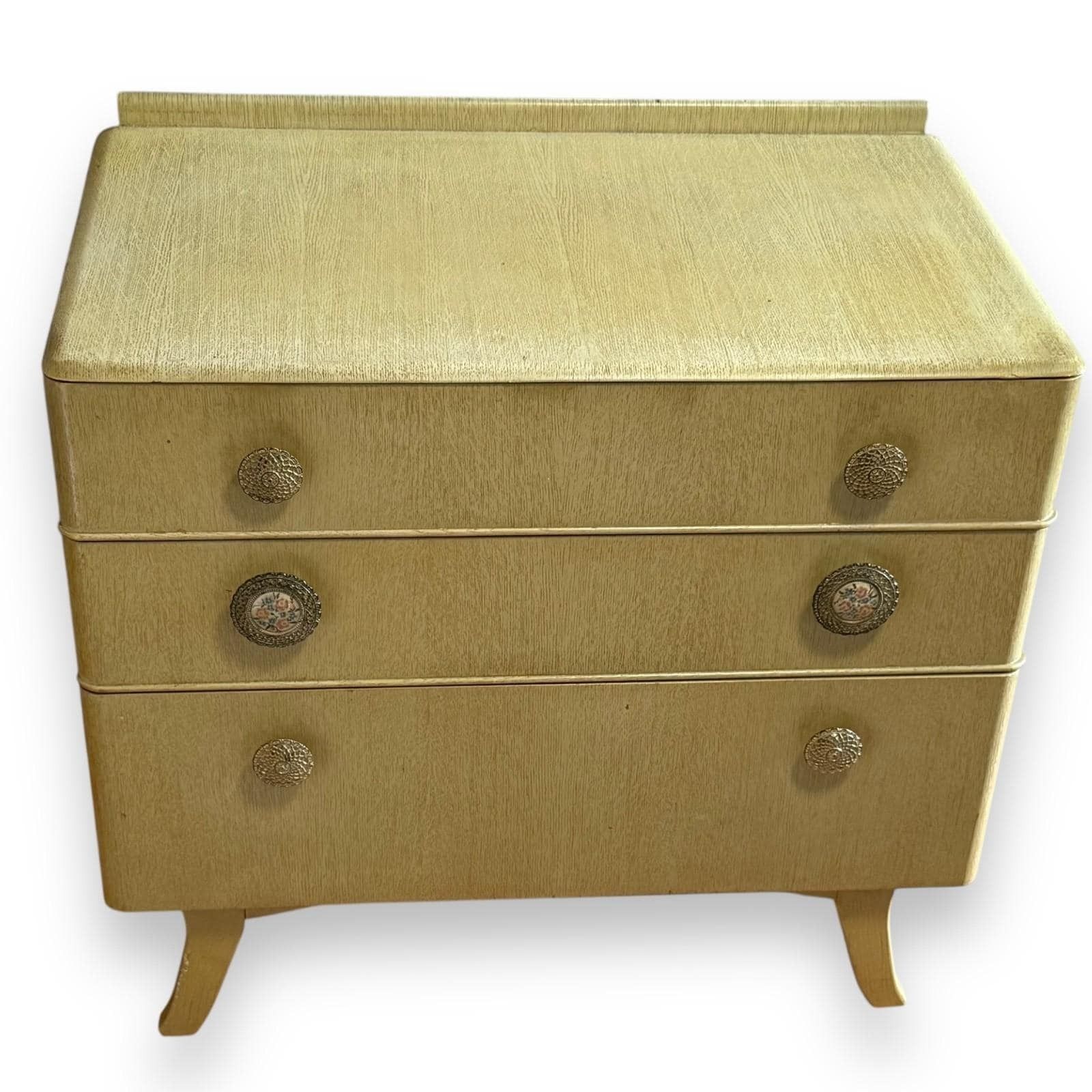 Furniture Small Vintage 1950s Painted Chest Of Drawers | Retro 3 Drawer Dresser With Splayed Legs | Mid Century Bedroom Storage photo