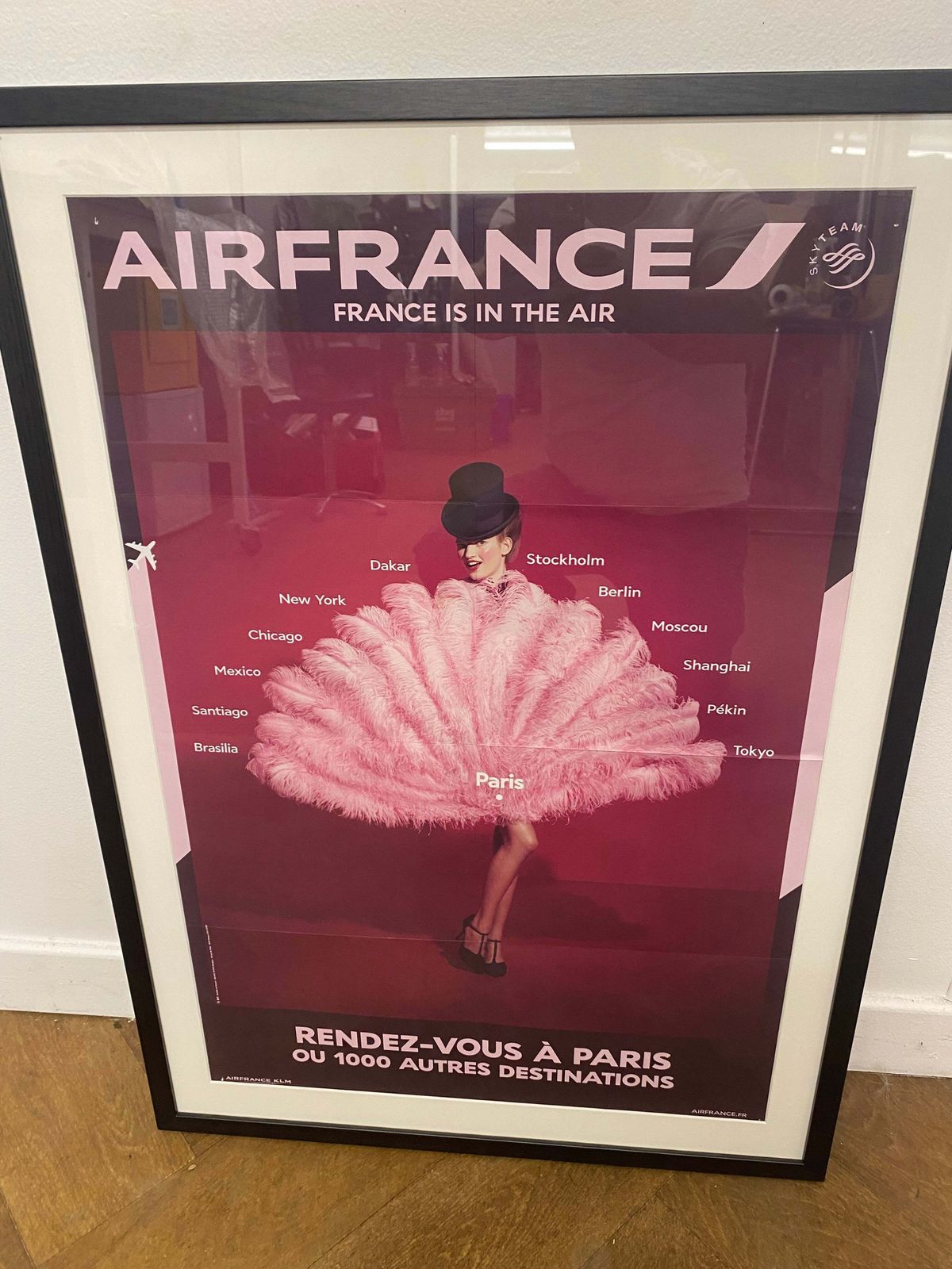 Original Vintage Glazed Framed Air France Travel Poster   "France Is In The Air"