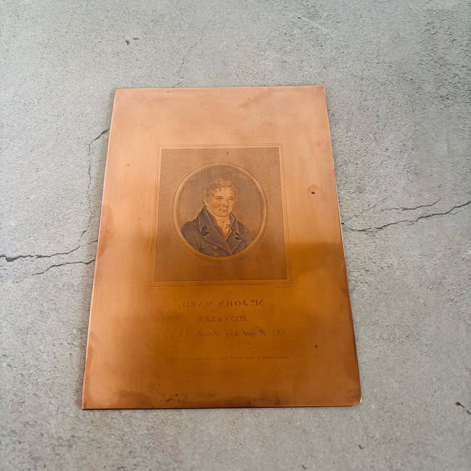 Large Antique Etched Copper Printing Plate Portrait photo furniture