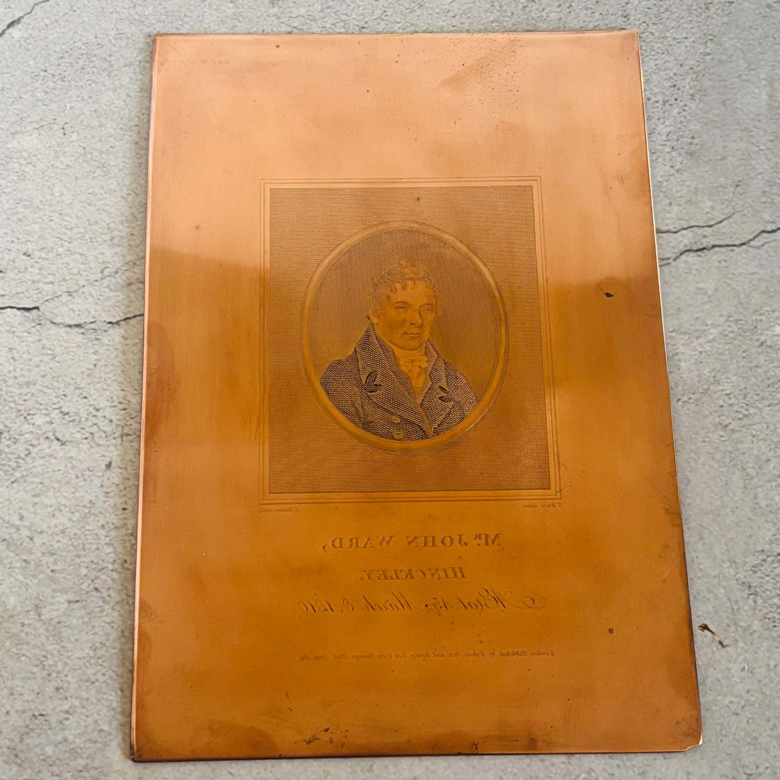 Large Antique Etched Copper Printing Plate Portrait photo vinterior