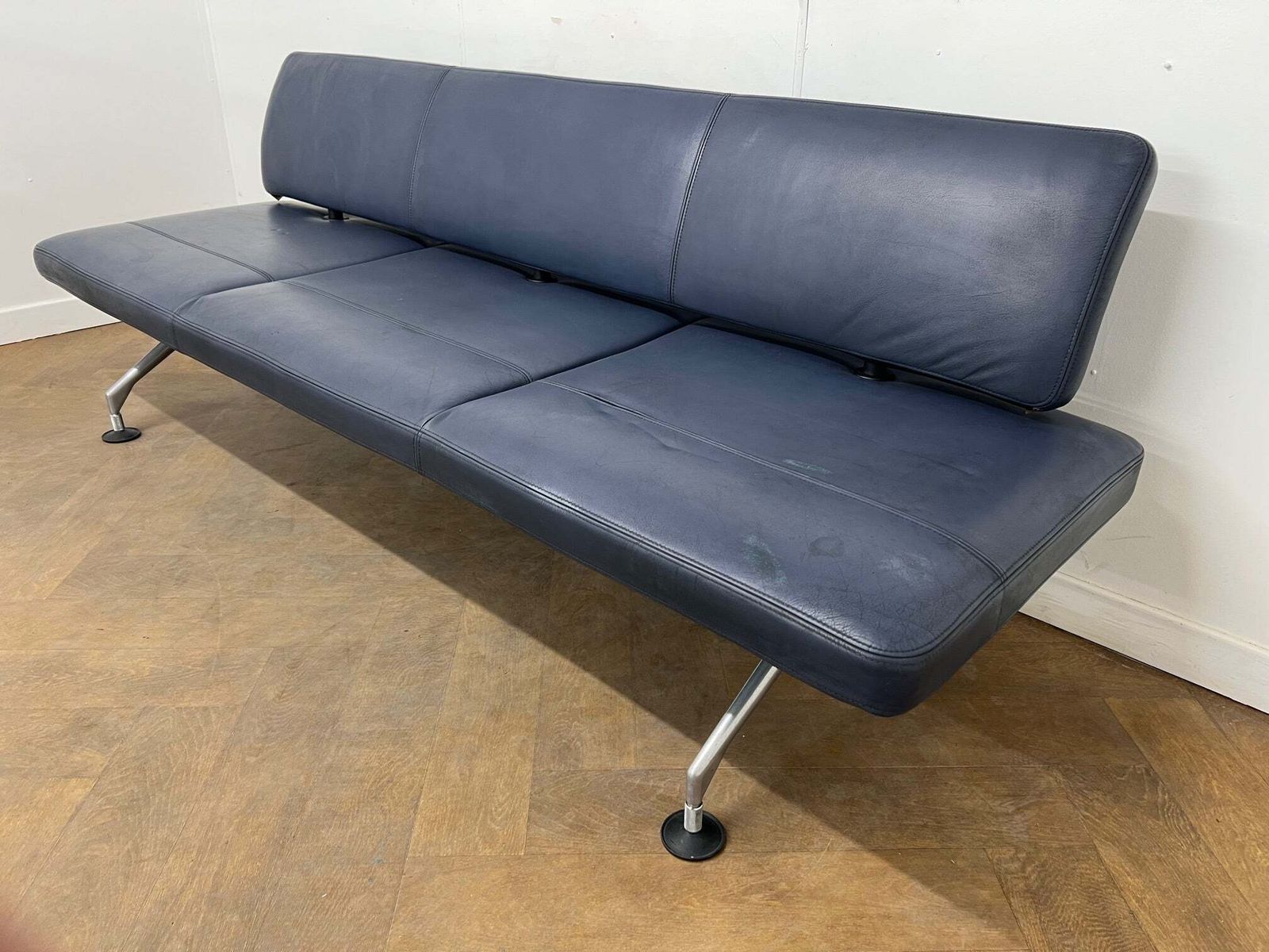 Vintage Vitra Area Dark Blue Leather Sofa Designed By Antonio Citterio Circa 1990's photo Furniture