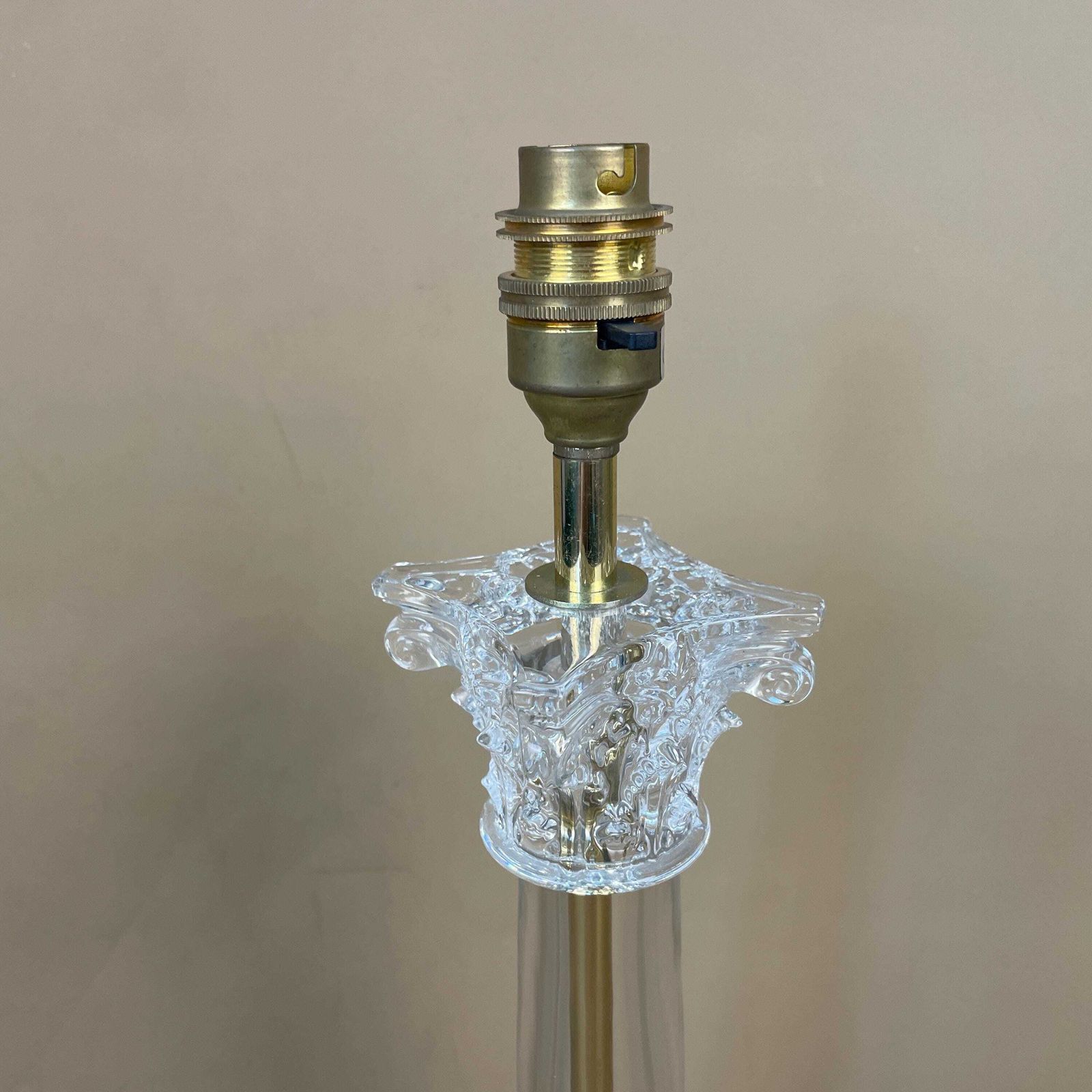 Vintage Metal Gold Brass & Clear Glass Lamp Column Light Bedside Table Square Antique Large Interior Design Carina Buffet Lamp Chandelier photo for sale