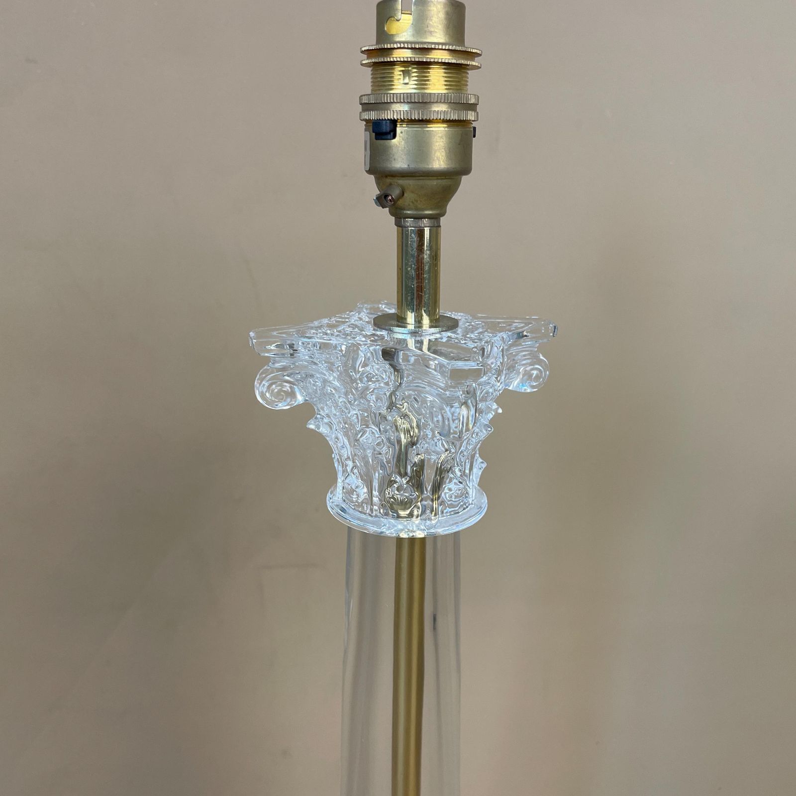 Vintage Metal Gold Brass & Clear Glass Lamp Column Light Bedside Table Square Antique Large Interior Design Carina Buffet Lamp Chandelier photo vintage