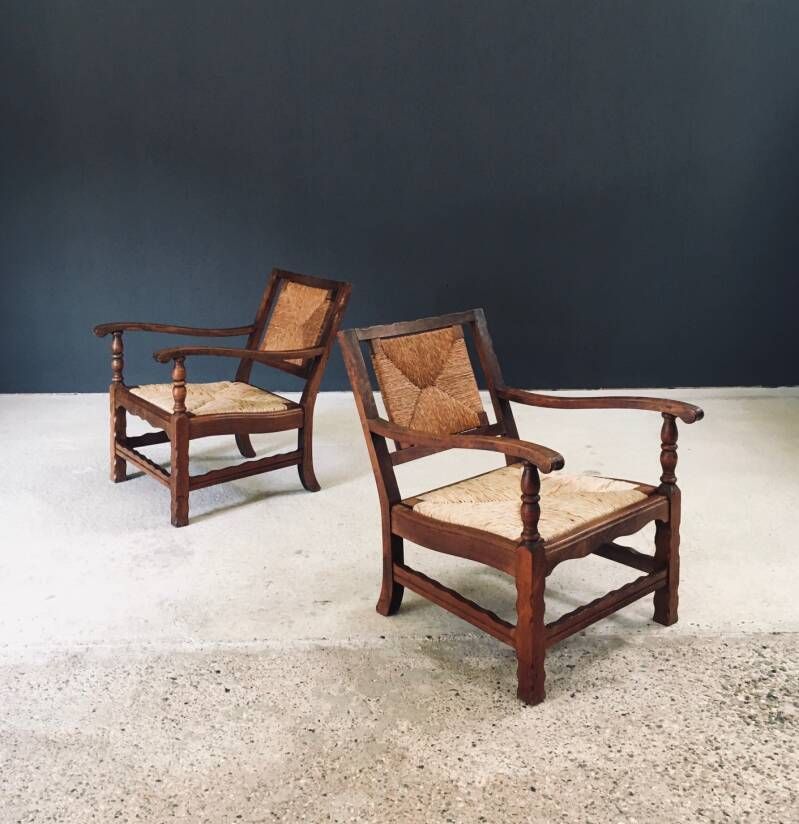 Arts & Crafts Handcrafted Low Lounge Armchairs, Belgium 1920's / 1 photo 1900.0