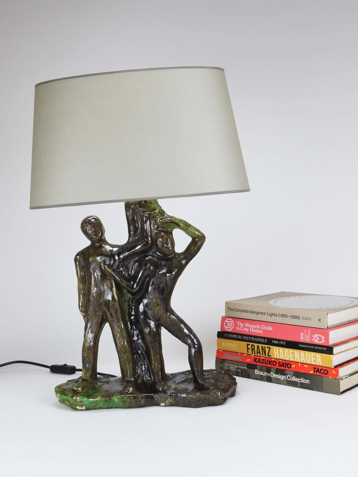 Sculptural Brutalist Art Table Lamp “Man And Woman By A Tree”, Italy, 1970s photo vintage