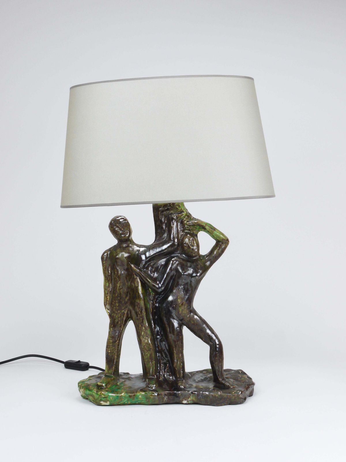 photo for sale Sculptural Brutalist Art Table Lamp “Man And Woman By A Tree”, Italy, 1970s