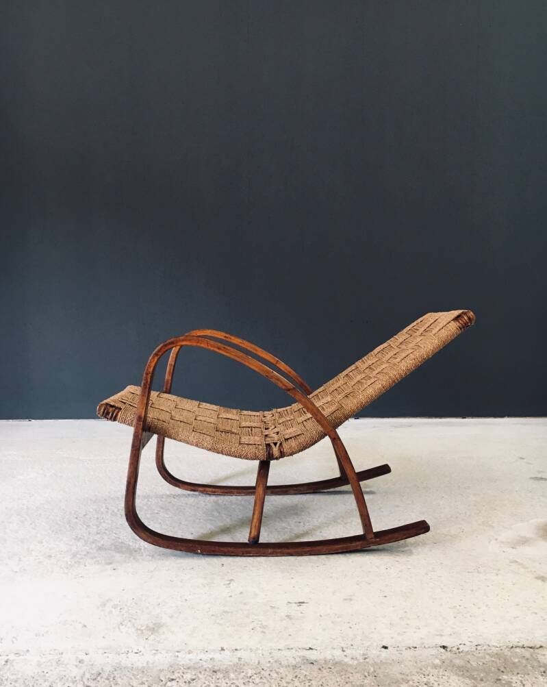 Mid Century Design Schommelstoel Met Touwbekleding, Italië Ca. Jaren 1950 photo vintage