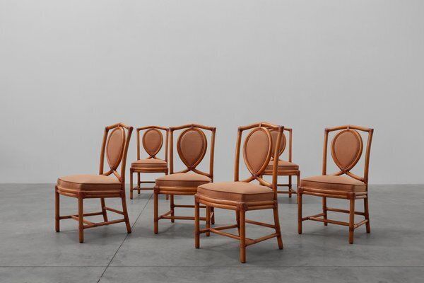 Italian Bamboo Dining Room Chairs With Geometric Upholstery By Gasparucci, 1980s, Set Of 6 photo buy