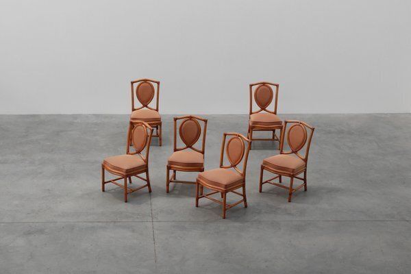 Furniture Italian Bamboo Dining Room Chairs With Geometric Upholstery By Gasparucci, 1980s, Set Of 6 photo