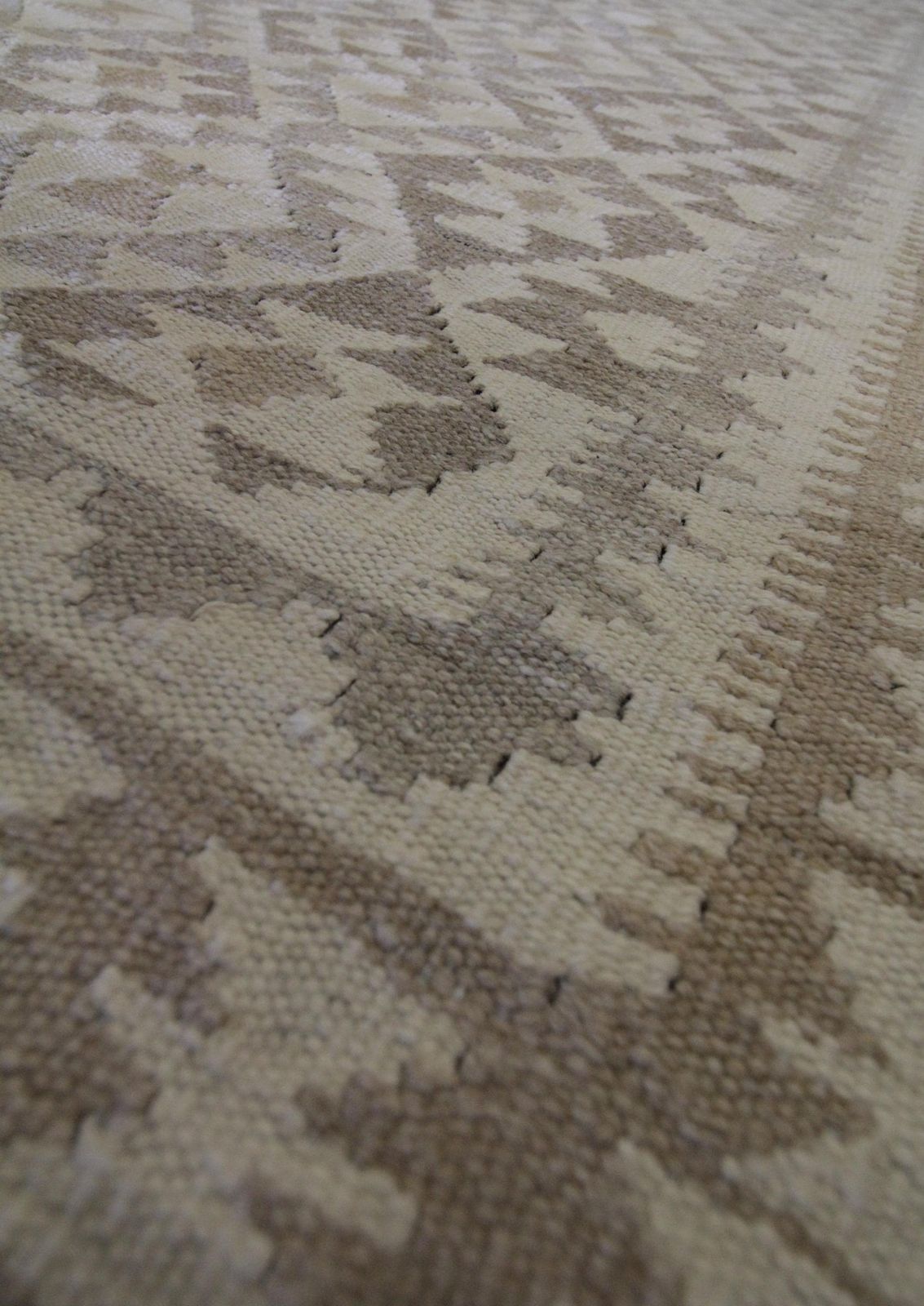 Khaki Brown Kilim Rug: Afghan Wool Flatweave, Handmade Geometric Tribal Design photo for sale