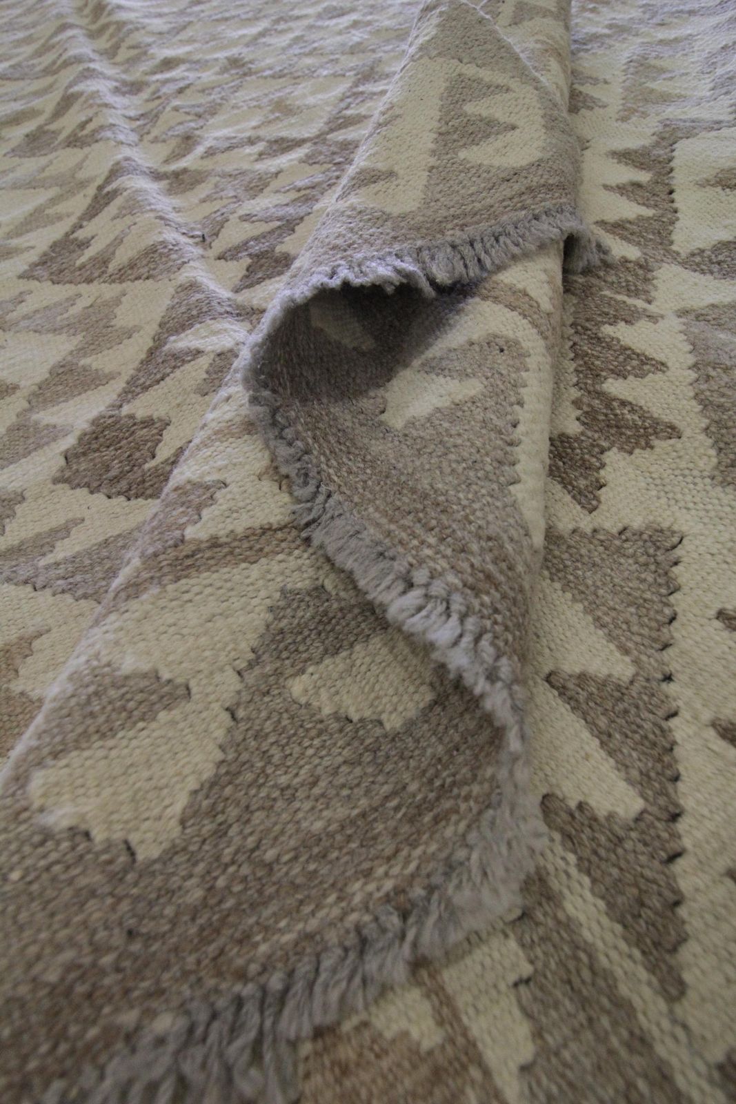 Khaki Brown Kilim Rug: Afghan Wool Flatweave, Handmade Geometric Tribal Design photo buy