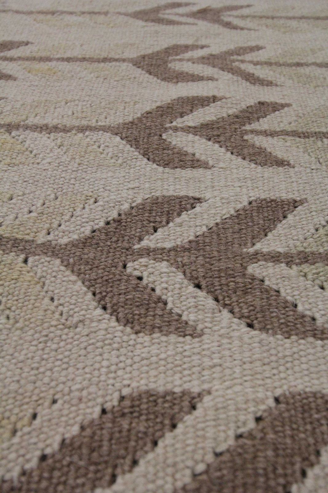Khaki Brown Kilim Rug: Scandinavian Wool Flatweave Carpet Handmade (7.10 × 5.5 Ft.) photo for sale