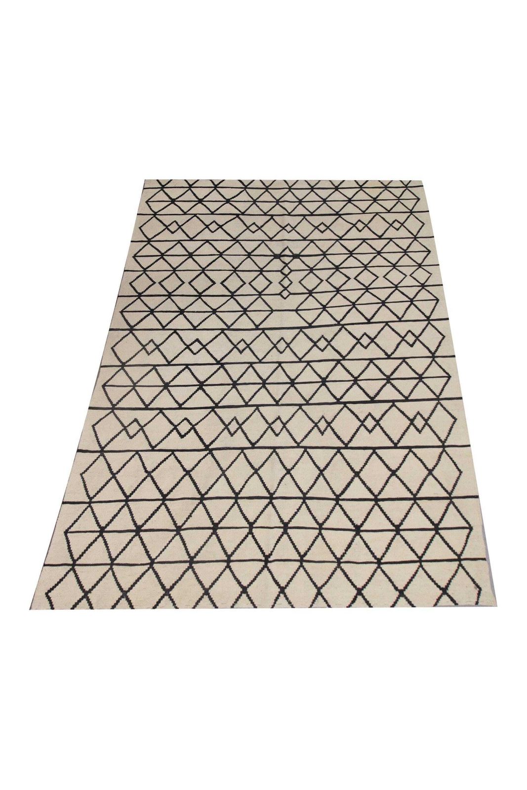 Cream & Black Wool Kilim Rug: Modern Geometric Flatweave Handmade Carpet (7.8 X 5.10 Ft.) photo furniture