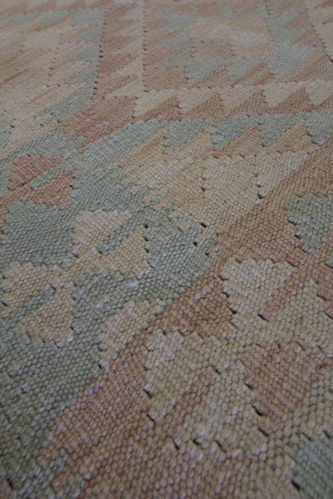 Khaki Green Afghan Kilim Rug: Small Wool Tribal Flatweave Carpet (2.9 X 3.5 Ft.) photo Textiles