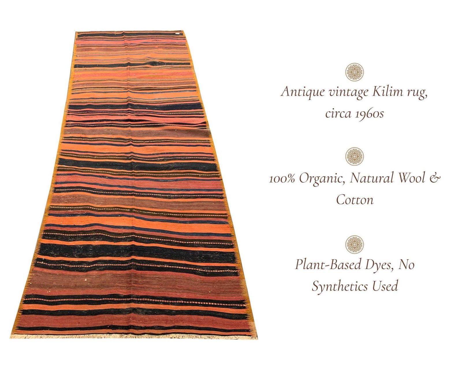 photo furniture 1960s Anatolian Kilim Runner: Striped Handwoven Wool Rug, Rustic Carpet (4.1 X 11.11 Ft.)
