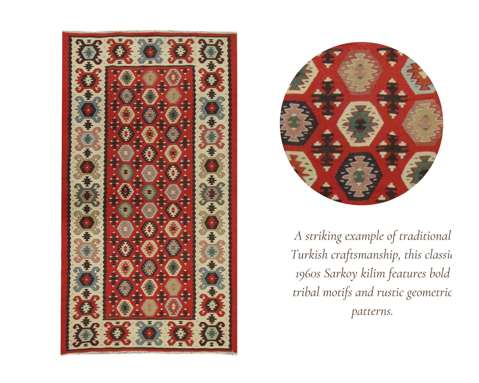 1960s Turkish Kilim Rug: Handwoven Wool, Red Geometric Tribal Rug (3.2 X 5.11 Ft.) photo vintage