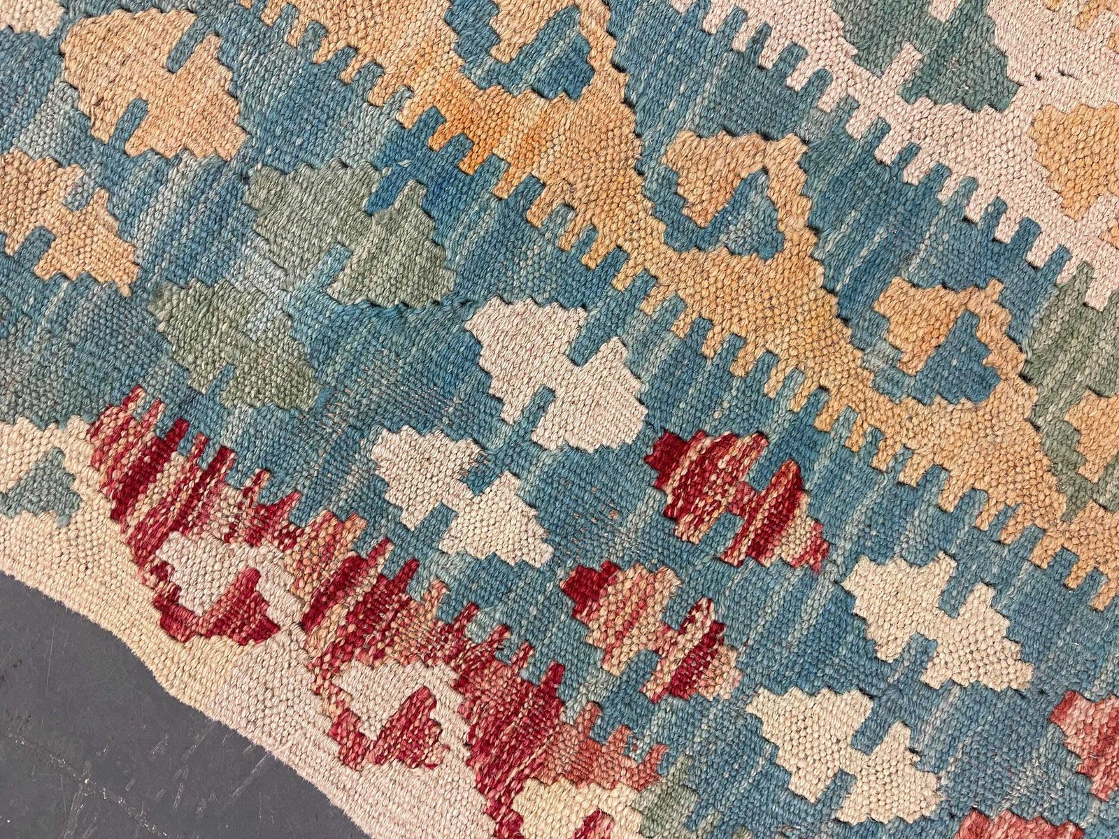 Turquoise Blue Kilim Rug, Handmade Carpet, Wool Geometric Flat Weave Carpet 5'9" × 3'9" (2015–2025) photo for sale