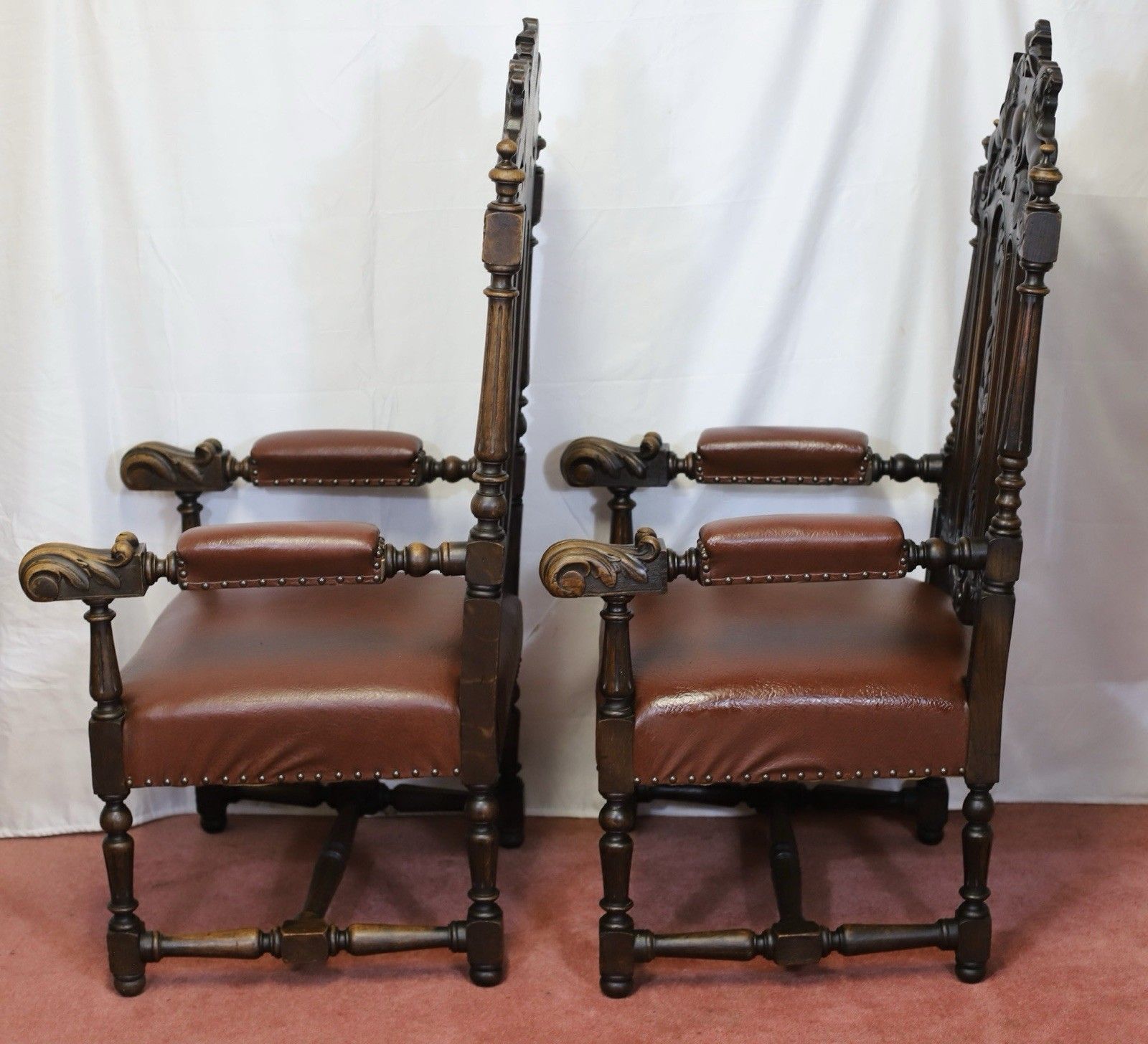 Lovely Pair Of Two Victorian Oak Armchairs In Jacobean Style photo Furniture