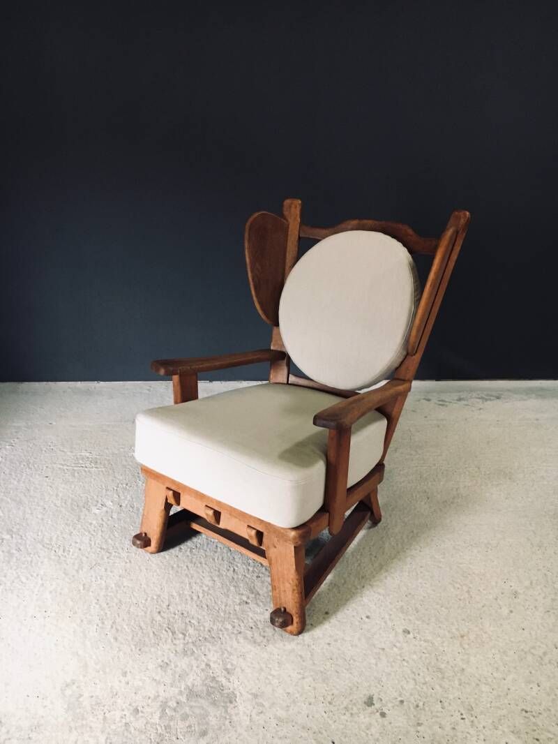 Brutalist Design Oak Wingback Lounge Chair, Netherlands 1950's photo Furniture