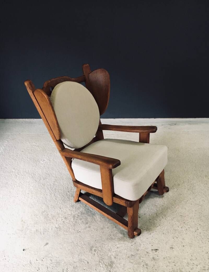 Brutalist Design Oak Wingback Lounge Chair, Netherlands 1950's photo 2700.0