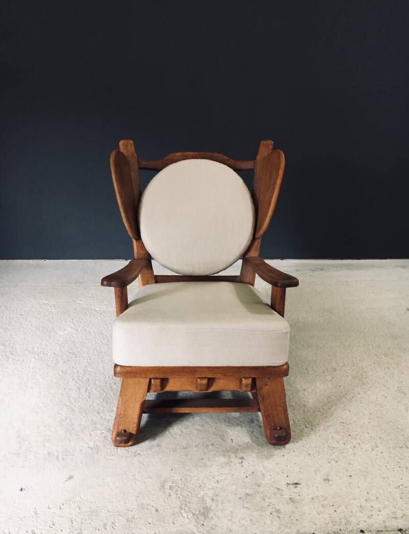 Brutalist Design Oak Wingback Lounge Chair, Netherlands 1950's photo vinterior