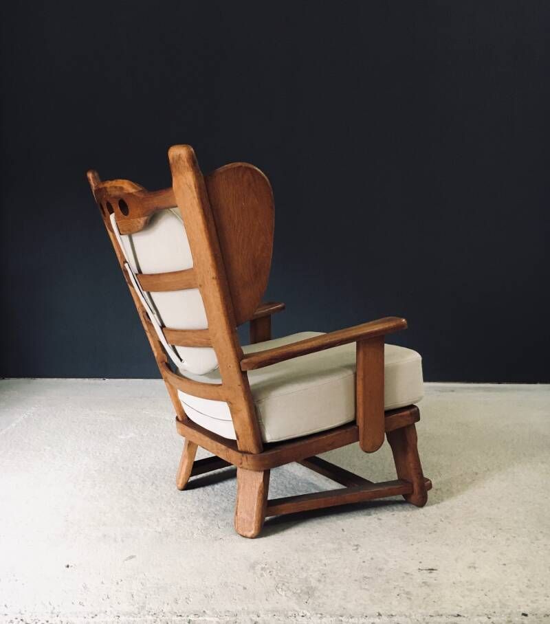 photo furniture Brutalist Design Oak Wingback Lounge Chair, Netherlands 1950's