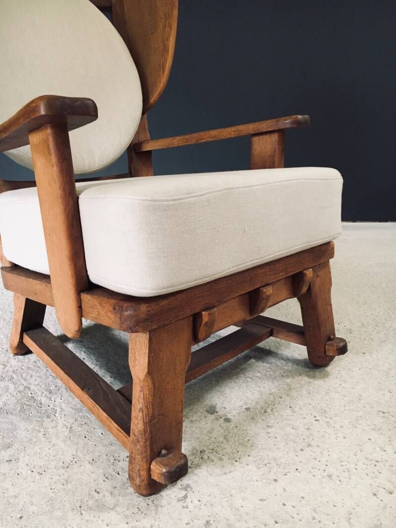 2700.0 Brutalist Design Oak Wingback Lounge Chair, Netherlands 1950's photo