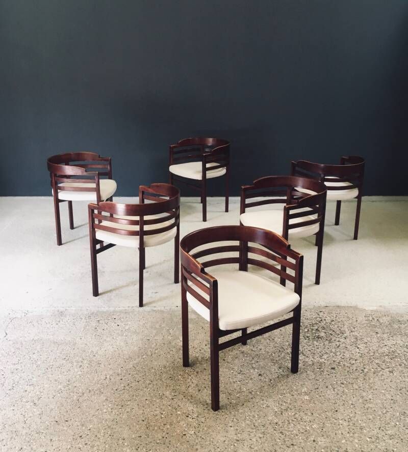 photo for sale Mid Century Modern Design Eetkamerstoelen Met Gebogen Rugleuning, Set Van 6 – Italië, Jaren 1970