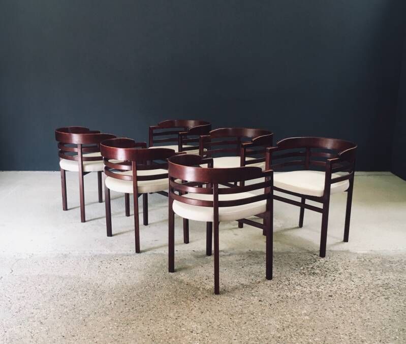 photo buy Midcentury Modern Design Curved Dining Chair Set, Italy 1970's