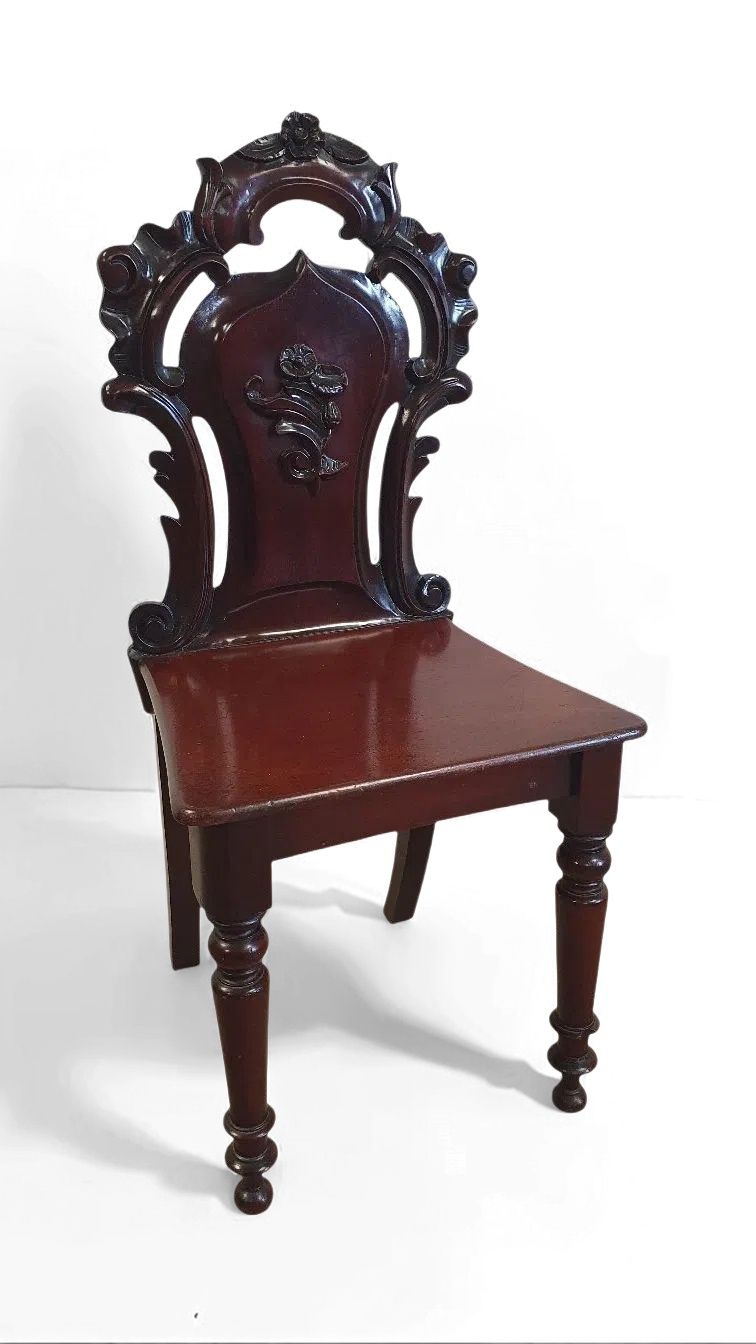 Antique Mahogany Carved Hall Chair