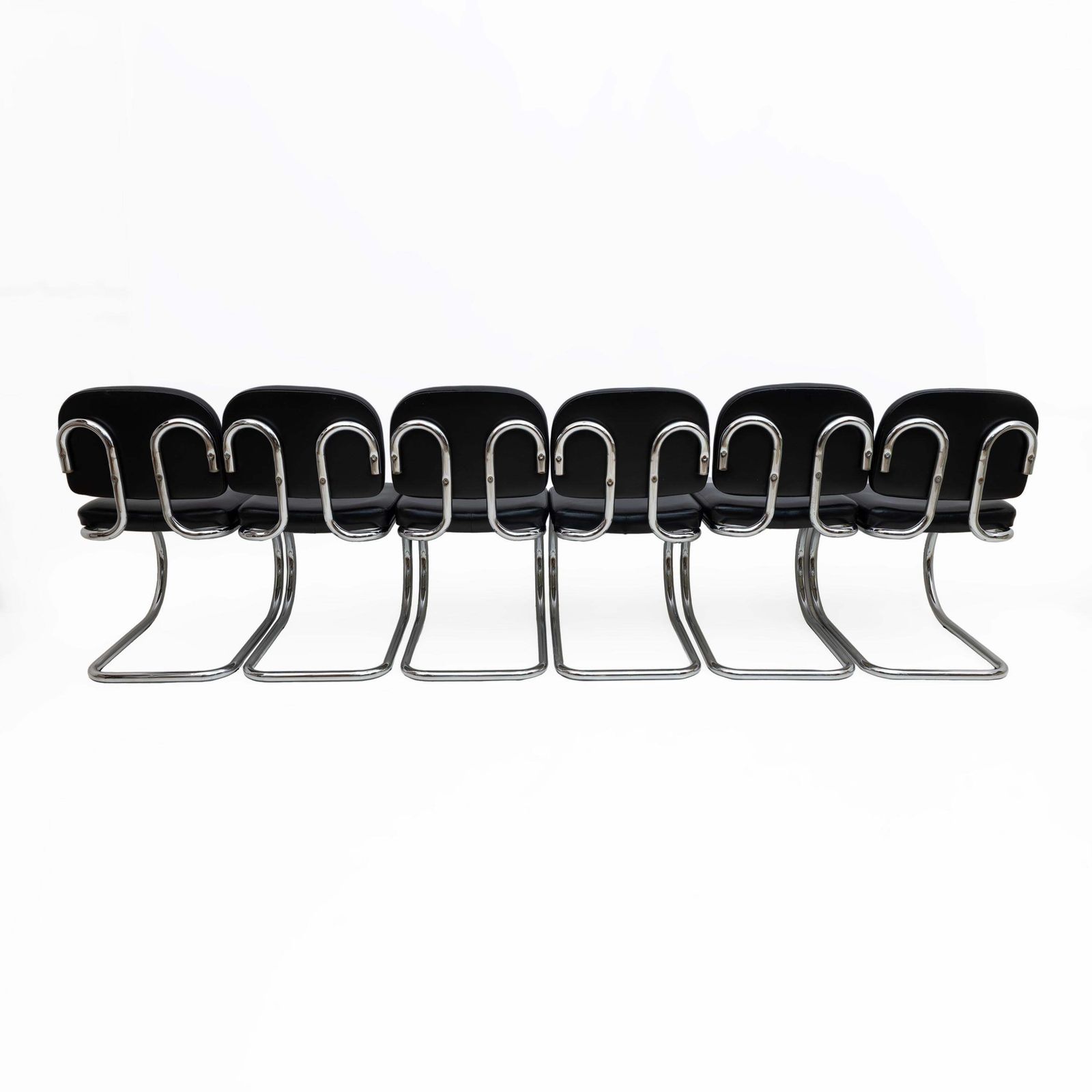photo for sale Six Of Bauhaus Style Leatherette And Metal Chromed Cantilever Dining Chairs, 70s