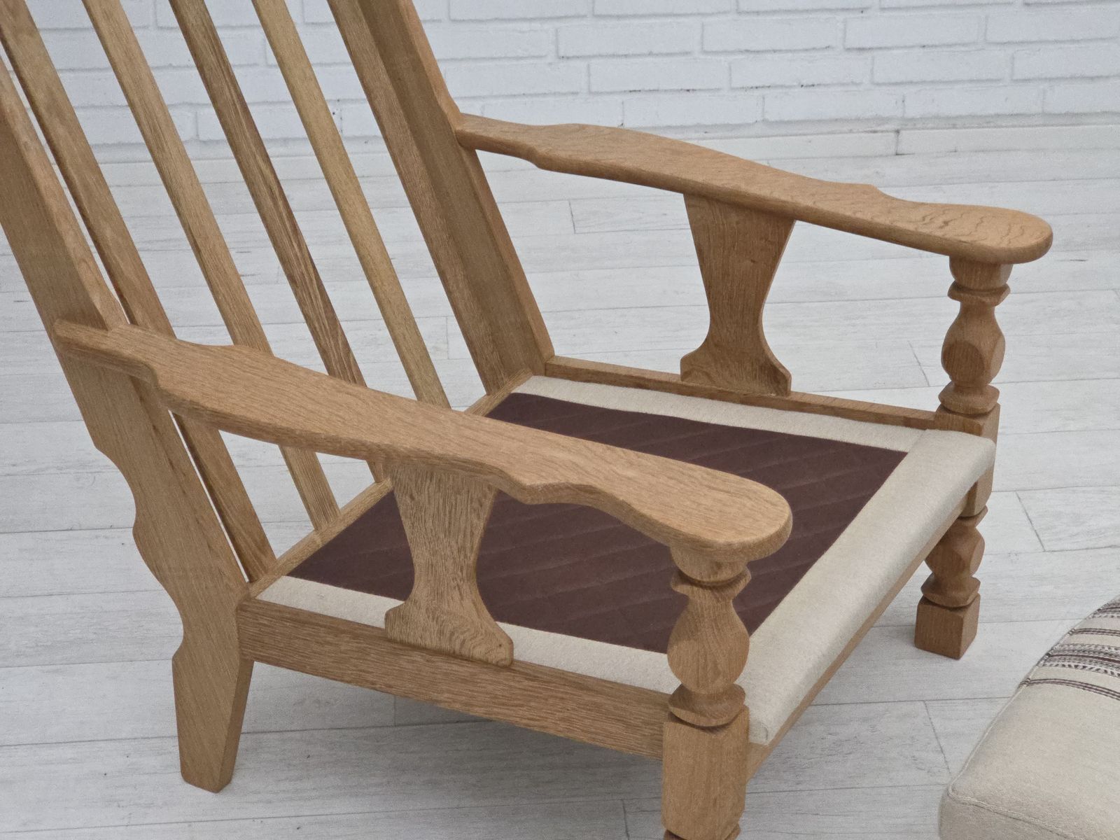 1970s, Danish Armchair, Furniture Wool, Solid Oak Wood. photo for sale