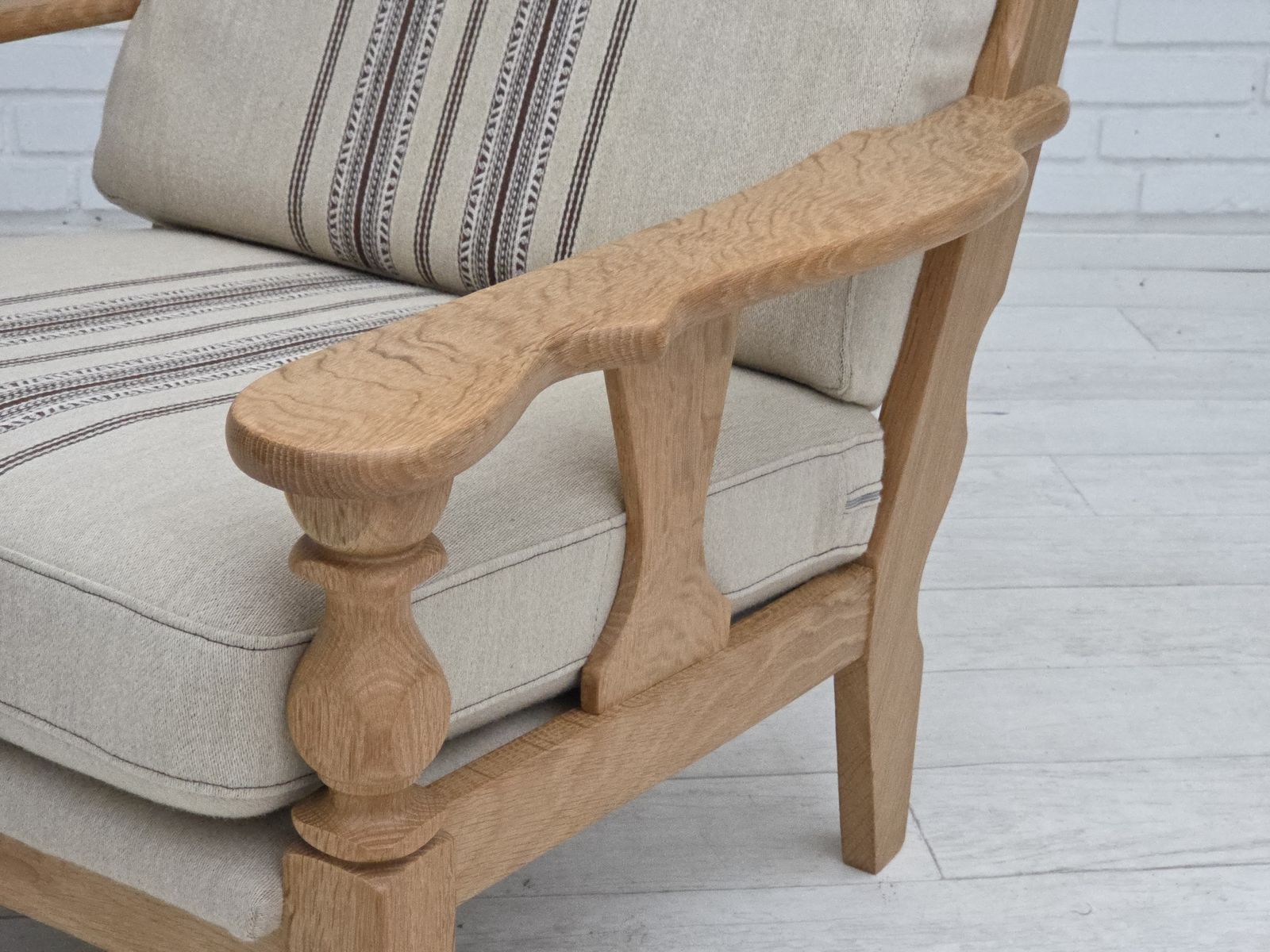 1970s, Danish Armchair, Furniture Wool, Solid Oak Wood. photo vinterior