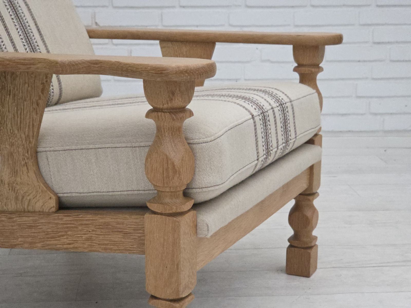 photo for sale 1970s, Danish Armchair, Furniture Wool, Solid Oak Wood.