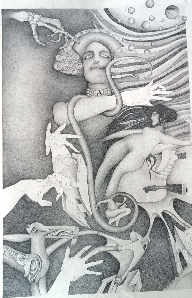 Large Metaphysical Pencil Drawing 70x50cm photo for sale