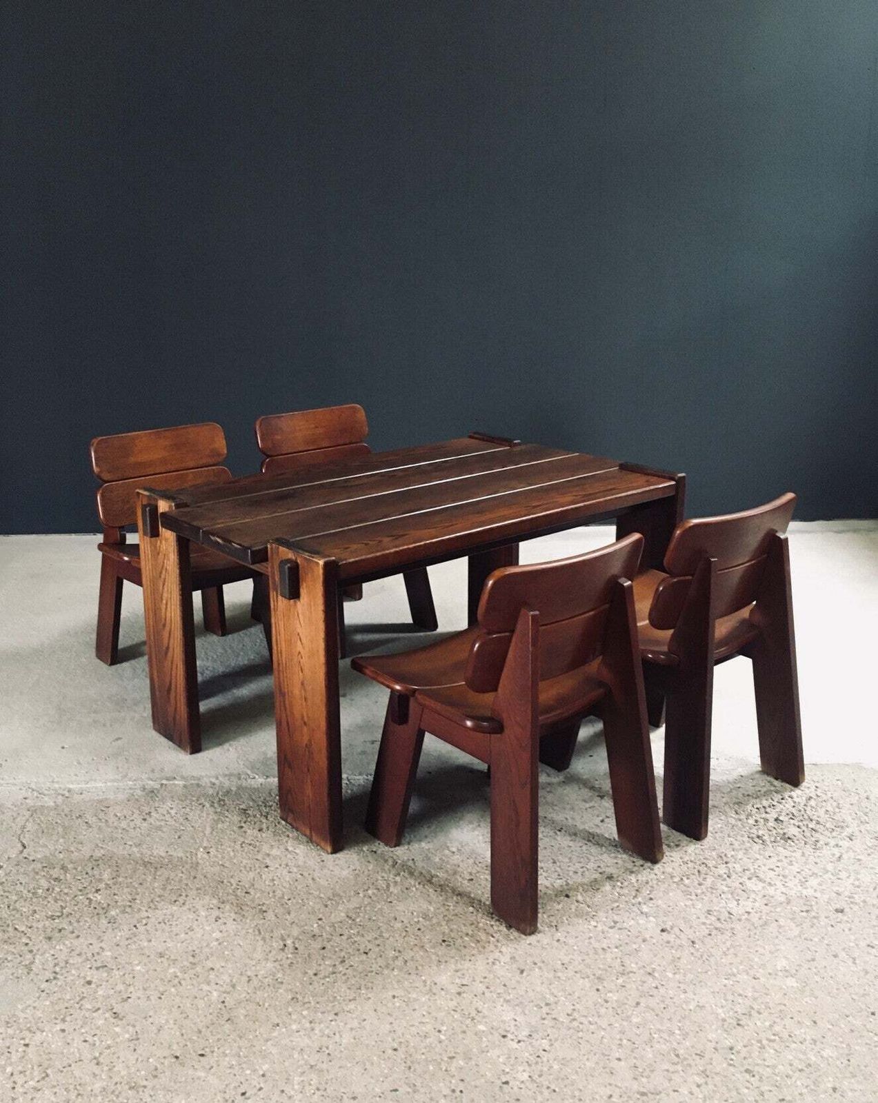 Constructivist Design Oak Dining Chairs, Belgium 1960's photo for sale