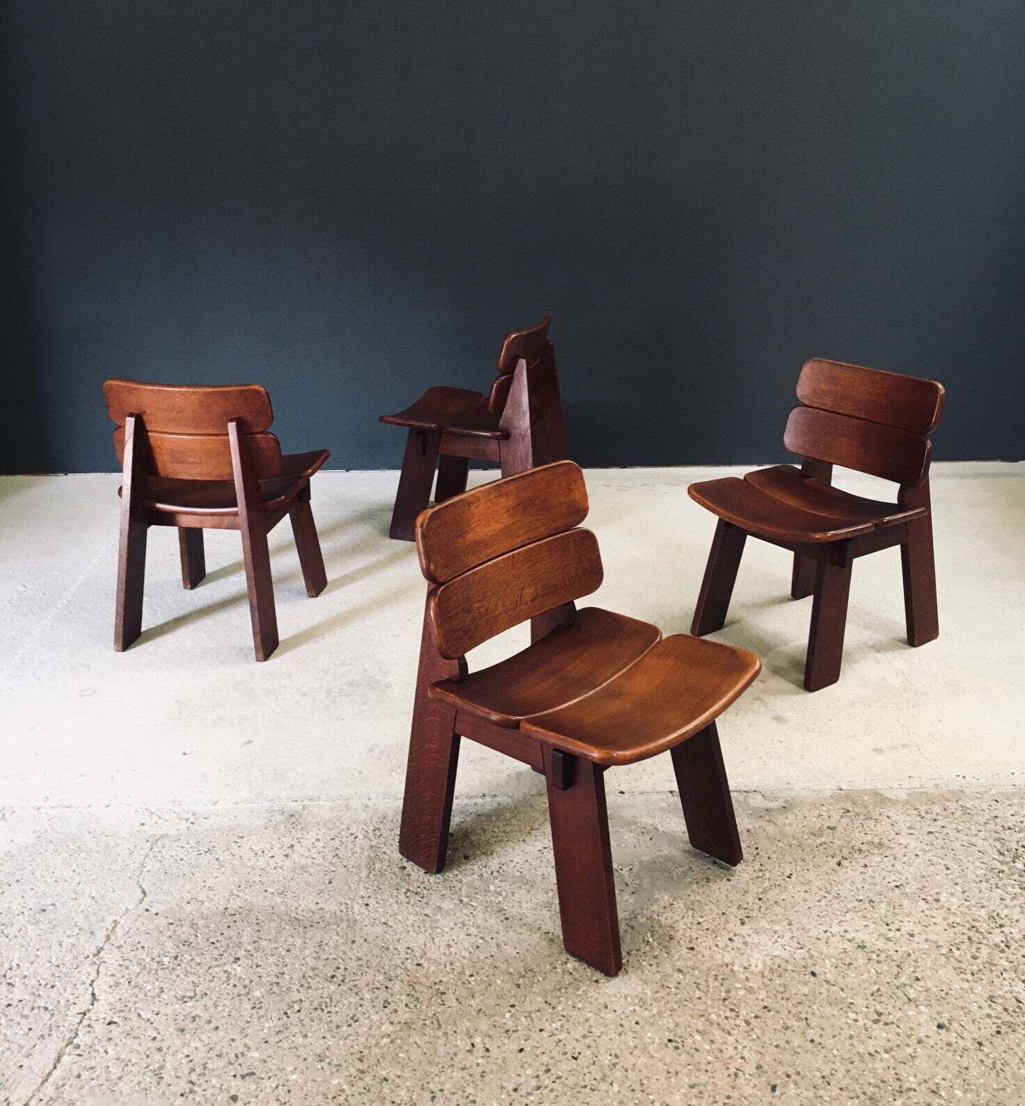 Constructivist Design Oak Dining Chairs, Belgium 1960's photo buy
