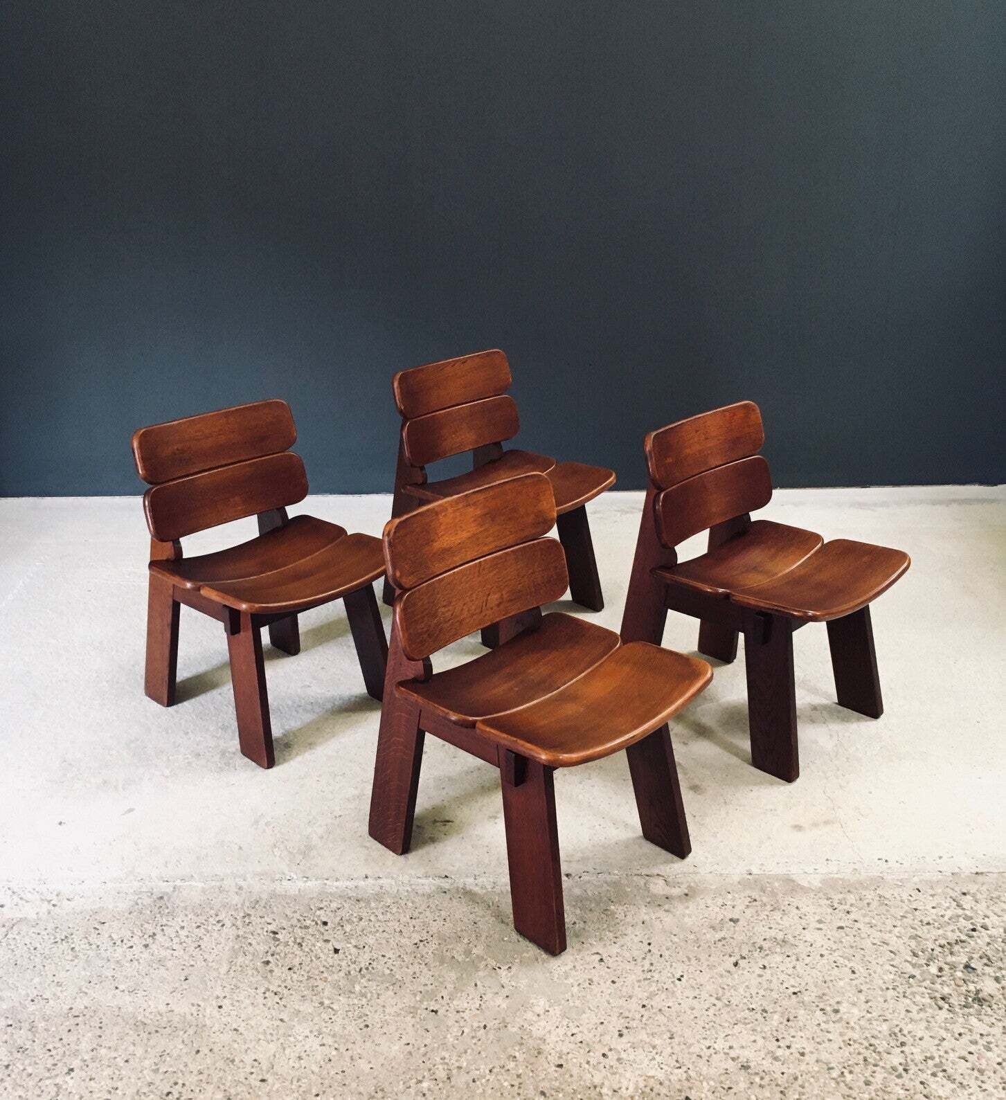 photo for sale Constructivist Design Oak Dining Chairs, Belgium 1960's