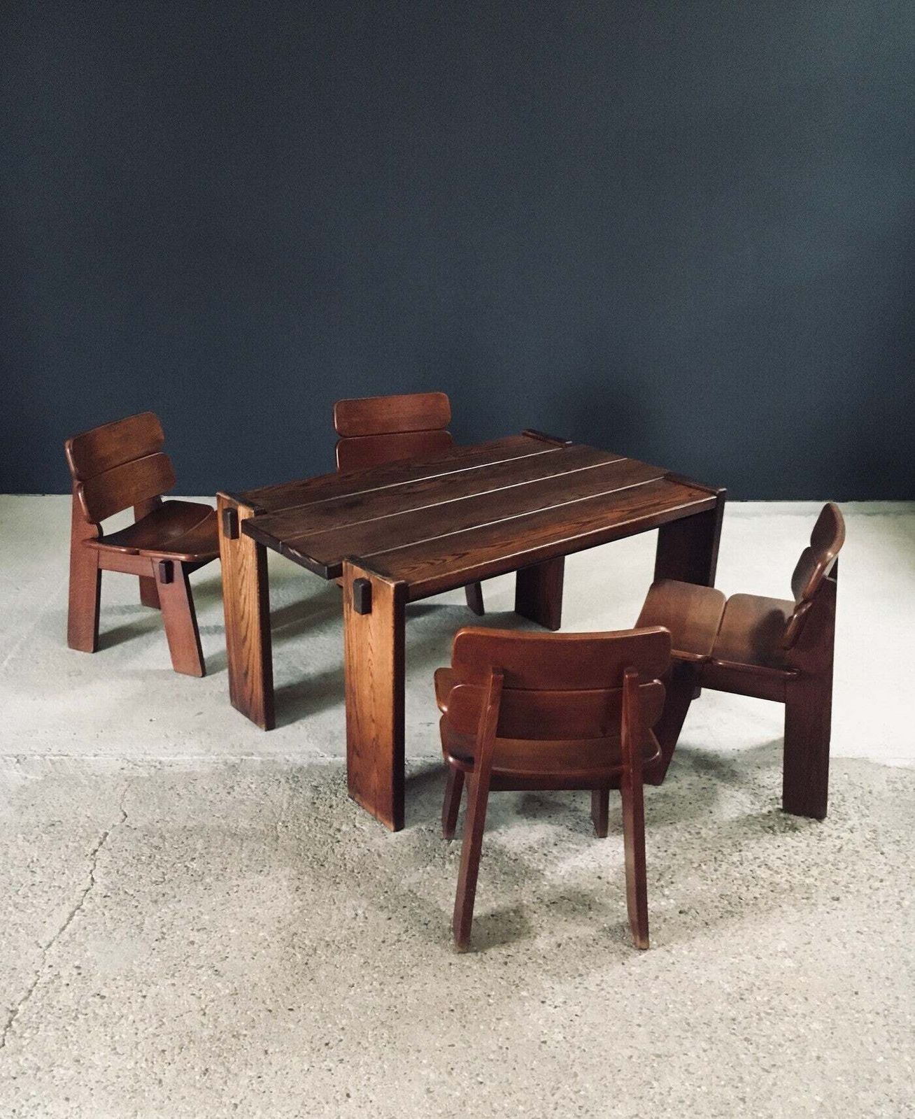 photo vintage Constructivist Design Oak Dining Chairs, Belgium 1960's