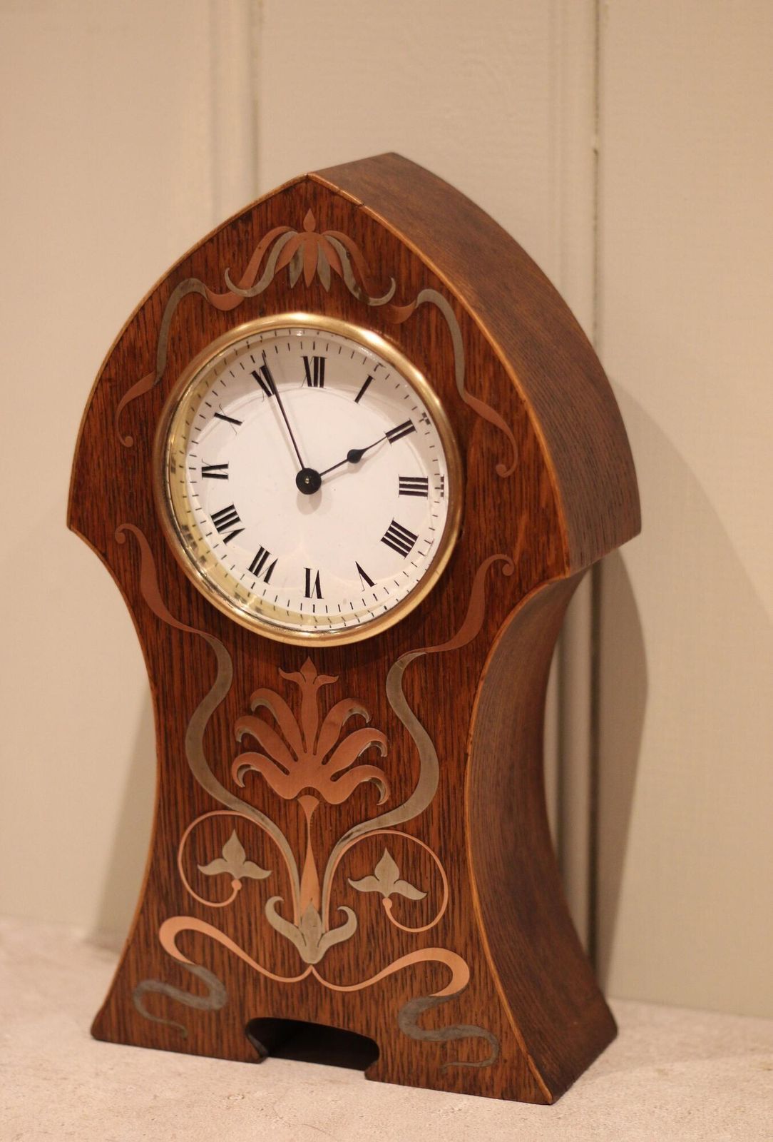 Arts & Crafts Oak Mantel Clock photo for sale