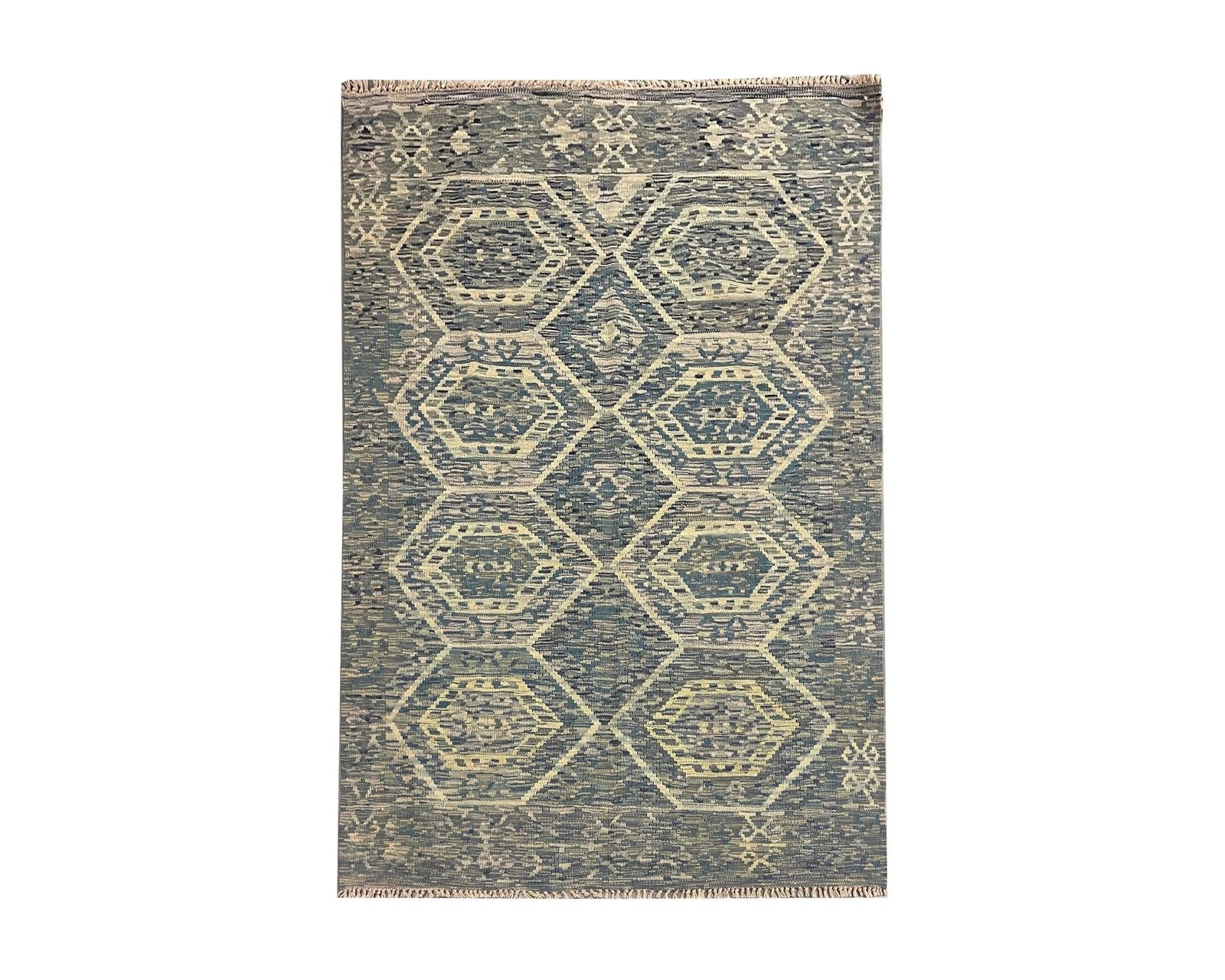 Geometric Kilim Rug: Contemporary Wool Flatweave Carpet (6'5" X 4'2")